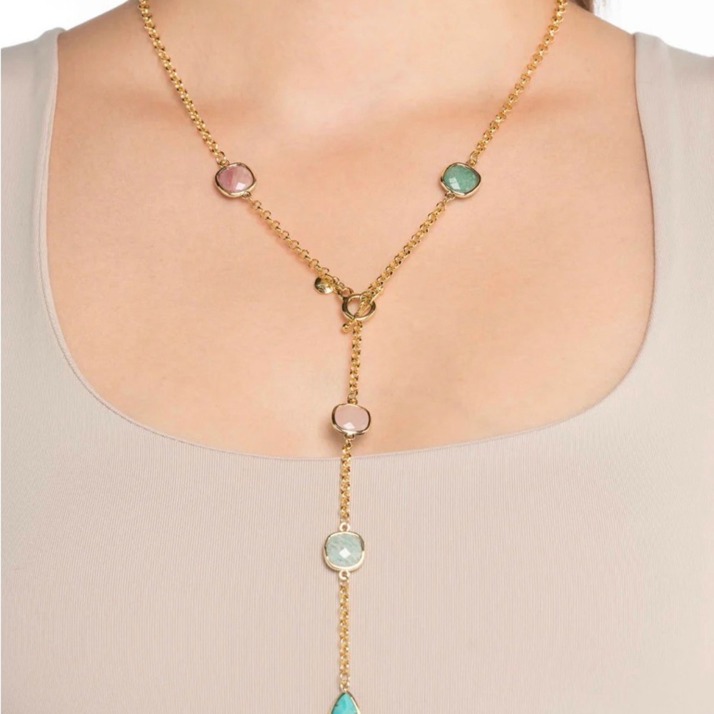 Mayamar lariat Gold Necklace with‎ Multicolor Gemstones